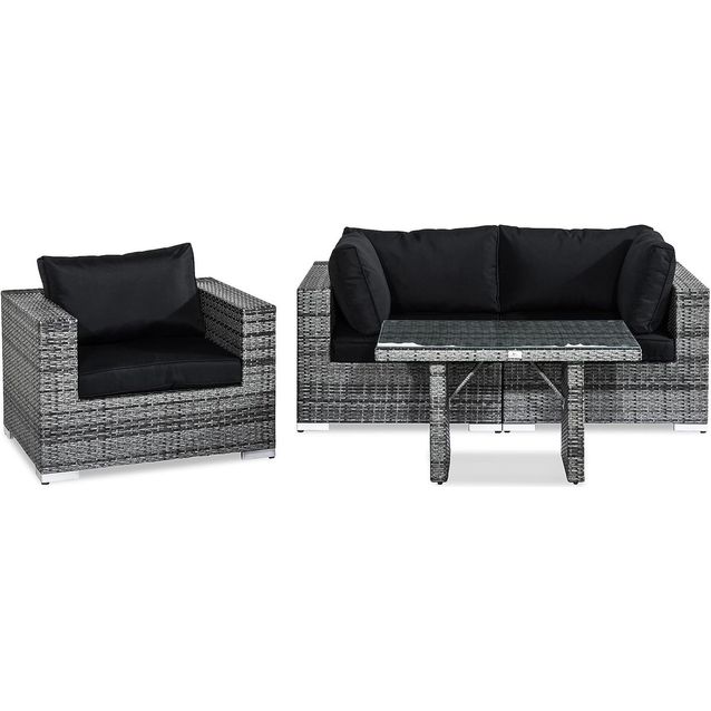 Oleskeluryhmä Bahamas 2-istuttava sohva nojatuoli korkea sohvapöytä tummanharmaa-musta