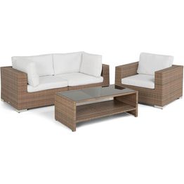Oleskeluryhmä Bahamas 2-istuttava sohva + nojatuoli + sohvapöytä hyllyllä hiekka/valkoinen