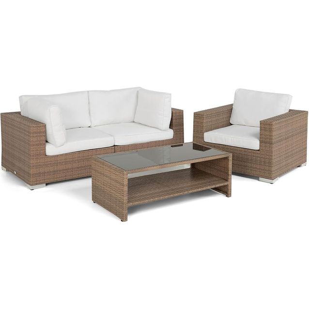 Oleskeluryhmä Bahamas 2-istuttava sohva nojatuoli sohvapöytä hyllyllä hiekka-valkoinen