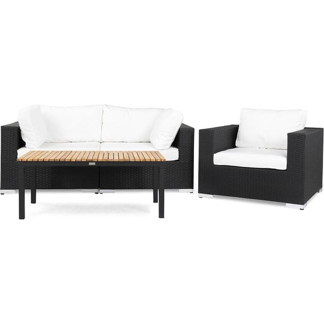 Oleskeluryhmä Bahamas 2-istuttava sohva nojatuoli sohvapöytä musta-tiikki