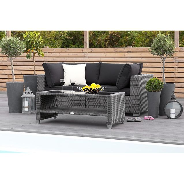 Oleskeluryhmä Bahamas 2-istuttava sohva sohvapöytä hyllyllä tummanharmaa-musta