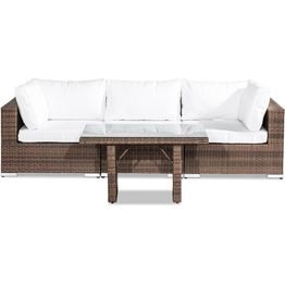 Oleskeluryhmä Bahamas 3-istuttava sohva + korkea sohvapöytä hiekka/valkoinen