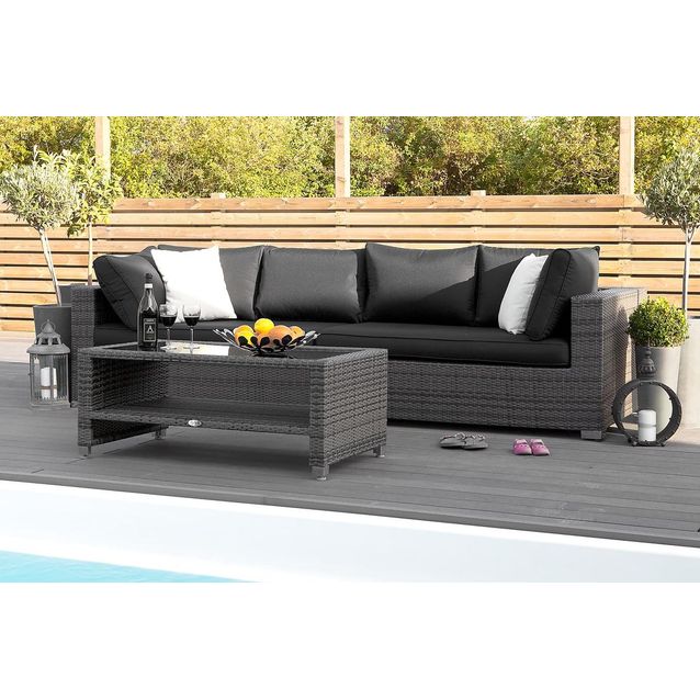 Oleskeluryhmä Bahamas 3-istuttava sohva sohvapöytä hyllyllä tummanharmaa-musta