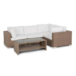 Ulkosohvaryhmä Bahamas 4-istuttava kulmasohva + sohvapöytä hyllyllä hiekka/valkoinen