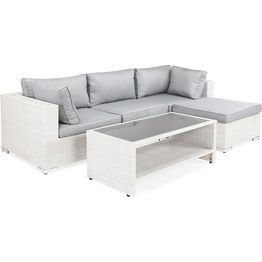 Oleskeluryhmä Bahamas 4-istuttava sohva + divaani + sohvapöytä hyllyllä valkoinen/harmaa