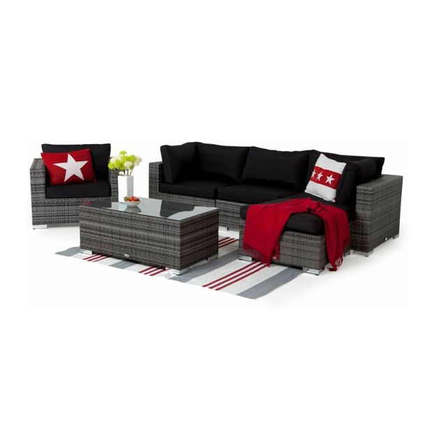 Oleskeluryhmä Bahamas 4-istuttava sohva + nojatuoli + sohvapöytä harmaa/musta