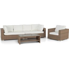 Oleskeluryhmä Bahamas 4-istuttava sohva + nojatuoli + sohvapöytä hyllyllä hiekka/valkoinen