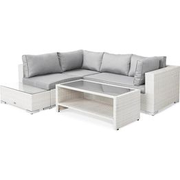 Oleskeluryhmä Bahamas 4-istuttava sohva + päätypöytä + sohvapöytä hyllyllä  valkoinen/harmaa
