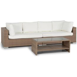 Oleskeluryhmä Bahamas 4-istuttava sohva + sohvapöytä hyllyllä hiekka/valkoinen