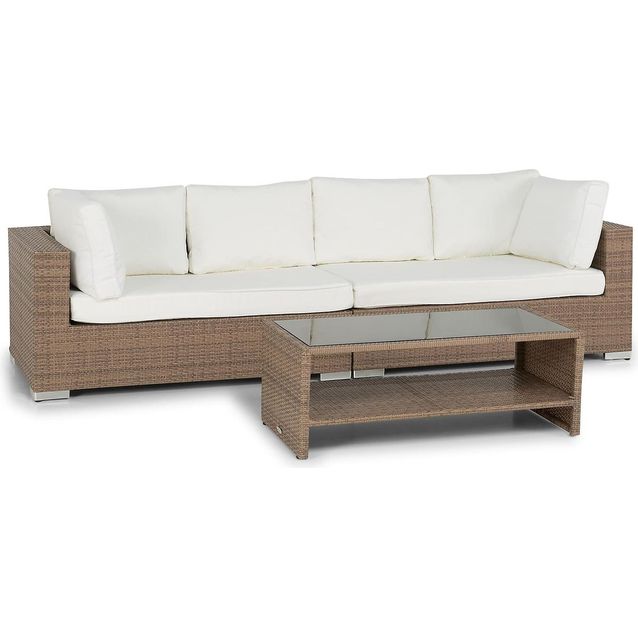 Oleskeluryhmä Bahamas 4-istuttava sohva sohvapöytä hyllyllä hiekka-valkoinen