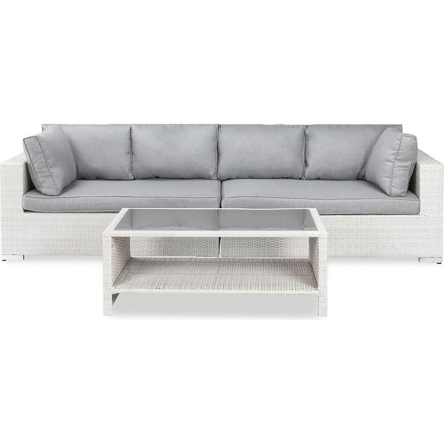 Oleskeluryhmä Bahamas 4-istuttava sohva sohvapöytä hyllyllä valkoinen