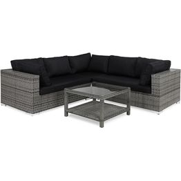 Ulkosohvaryhmä Bahamas 5-istuttava kulmasohva + pieni sohvapöytä hyllyllä tummanharmaa/musta