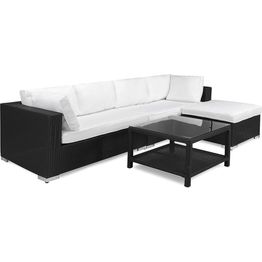 Oleskeluryhmä Bahamas 5-istuttava sohva + divaani + pieni sohvapöytä hyllyllä musta/valkoinen