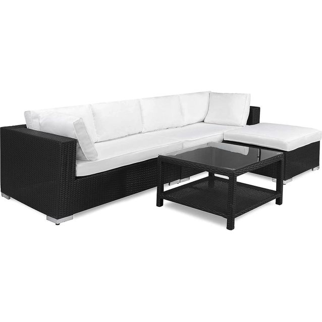 Oleskeluryhmä Bahamas 5-istuttava sohva divaani pieni sohvapöytä hyllyllä musta-valkoinen