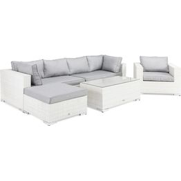 Oleskeluryhmä Bahamas 5-istuttava sohva + nojatuoli + divaani + sohvapöytä valkoinen/harmaa