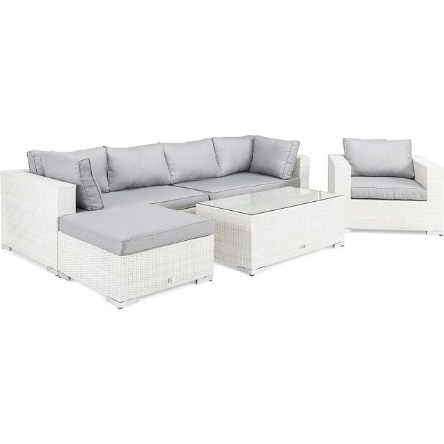 Oleskeluryhmä Bahamas 5-istuttava sohva nojatuoli divaani sohvapöytä valkoinen-harmaa
