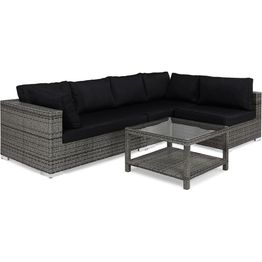 Oleskeluryhmä Bahamas 5-istuttava sohva + pieni sohvapöytä hyllyllä tummanharmaa/musta
