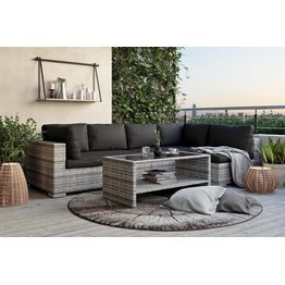 Oleskeluryhmä Bahamas 5-istuttava sohva + sohvapöytä hyllyllä tummanharmaa/musta