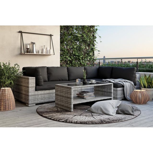 Oleskeluryhmä Bahamas 5-istuttava sohva sohvapöytä hyllyllä tummanharmaa-musta