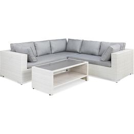 Oleskeluryhmä Bahamas 5-istuttava sohva + sohvapöytä hyllyllä valkoinen/harmaa