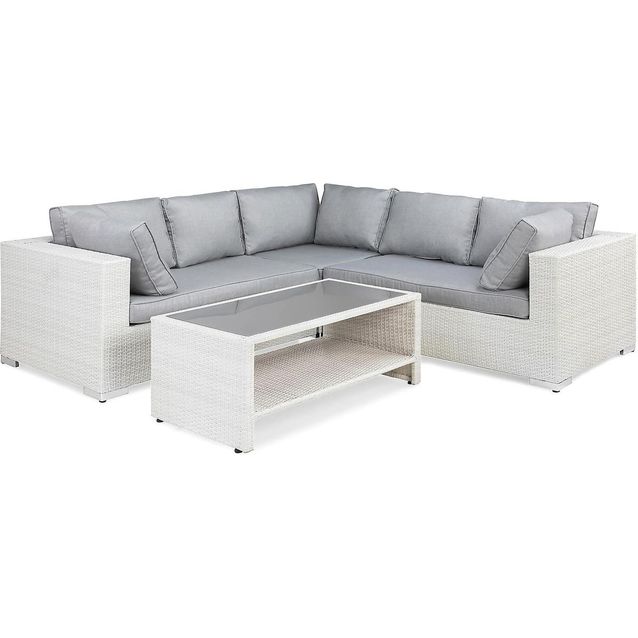Oleskeluryhmä Bahamas 5-istuttava sohva sohvapöytä hyllyllä valkoinen-harmaa