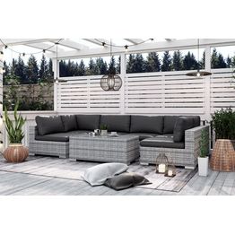 Ulkosohvaryhmä Bahamas 6-istuttava kulmasohva + sohvapöytä harmaa/musta