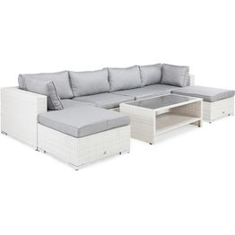 Oleskeluryhmä Bahamas 6-istuttava sohva + sohvapöytä hyllyllä valkoinen/harmaa