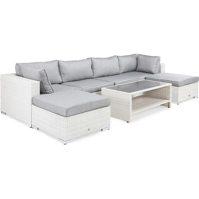 Oleskeluryhmä Bahamas 6-istuttava sohva sohvapöytä hyllyllä valkoinen-harmaa