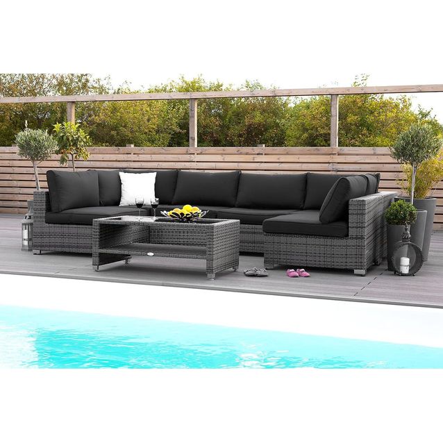 Oleskeluryhmä Bahamas 6-istuttava sohva sohvapöytä tummanharmaa-musta