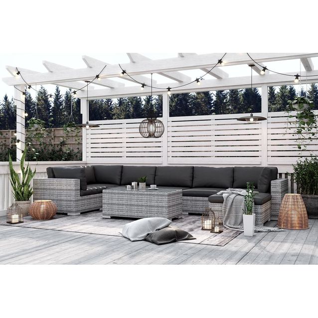 Oleskeluryhmä Bahamas 7-istuttava kulmasohva divaanilla + sohvapöytä harmaa/musta