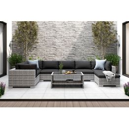Ulkosohvaryhmä Bahamas 7-istuttava kulmasohva divaanilla + sohvapöytä hyllyllä harmaa/musta