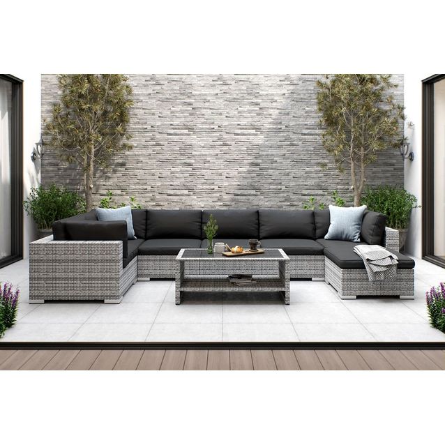 Oleskeluryhmä Bahamas 7-istuttava sohva sohvapöytä hyllyllä harmaa-musta