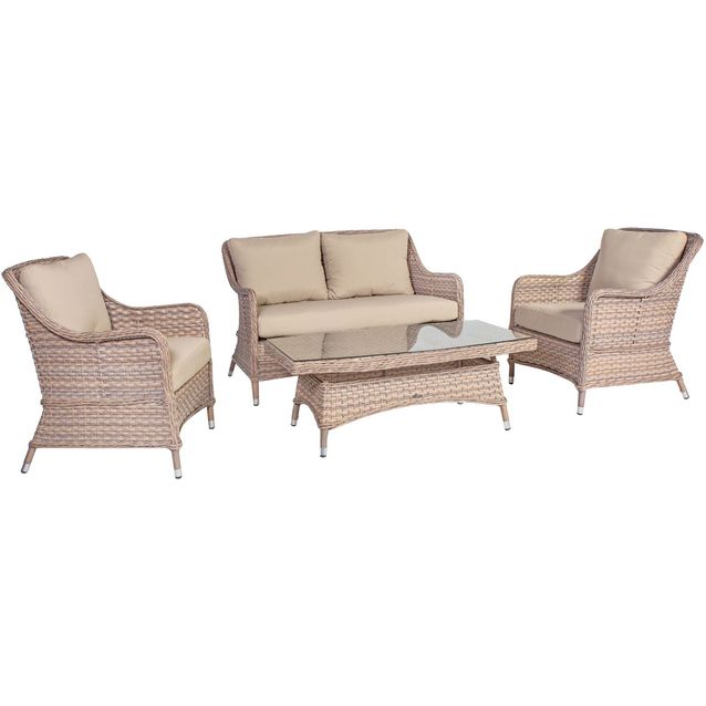 Oleskeluryhmä Home4you Eden sohva + 2 nojatuolia + sohvapöytä hiekka/beige