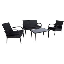 Oleskeluryhmä Home4you Vienna, sohva + 2 tuolia + pöytä, musta