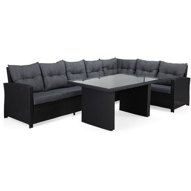 Oleskeluryhmä James, pöytä lasikannella, sohva oikea, musta