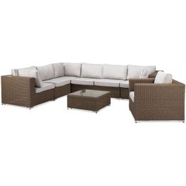 Oleskeluryhmä Marcus 6-istuttava sohva + nojatuoli + sohvapöytä ruskea/valkoinen