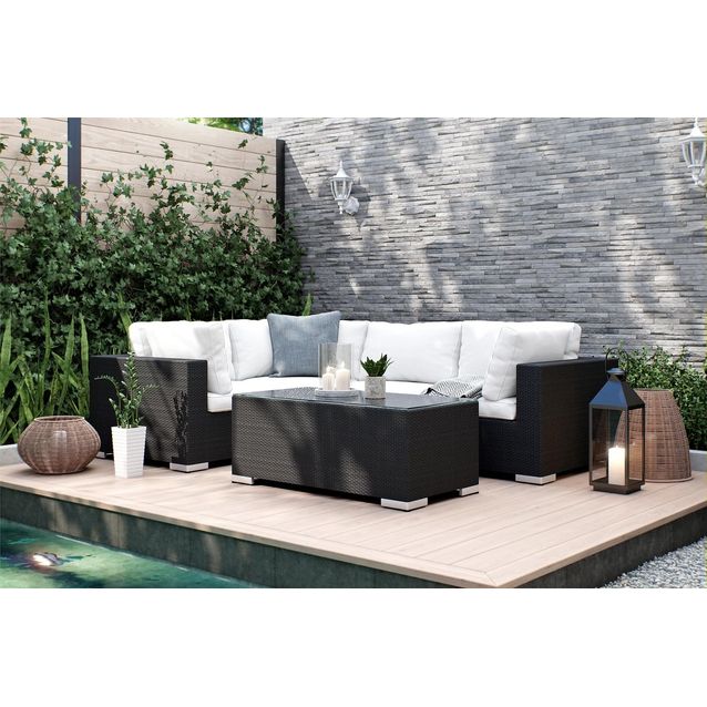 Oleskeluryhmä Bahamas 4-istuttava kulmasohva + sohvapöytä musta/valkoinen