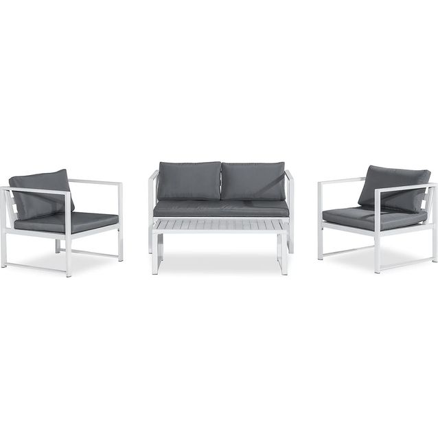 Oleskeluryhmä Tunis 2-istuttava sohva 2 nojatuolia sohvapöytä valkoinen