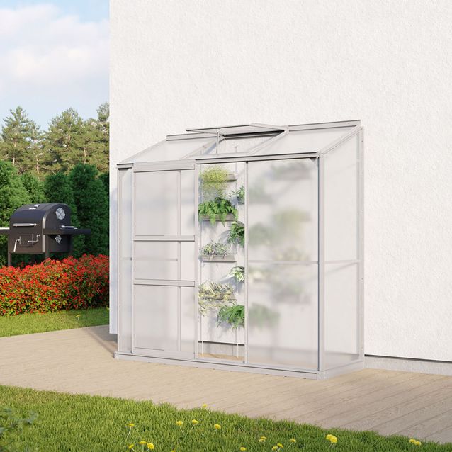 Seinäkasvihuone Vitavia Ida, polykarbonaatti, alumiini, sokkelilla