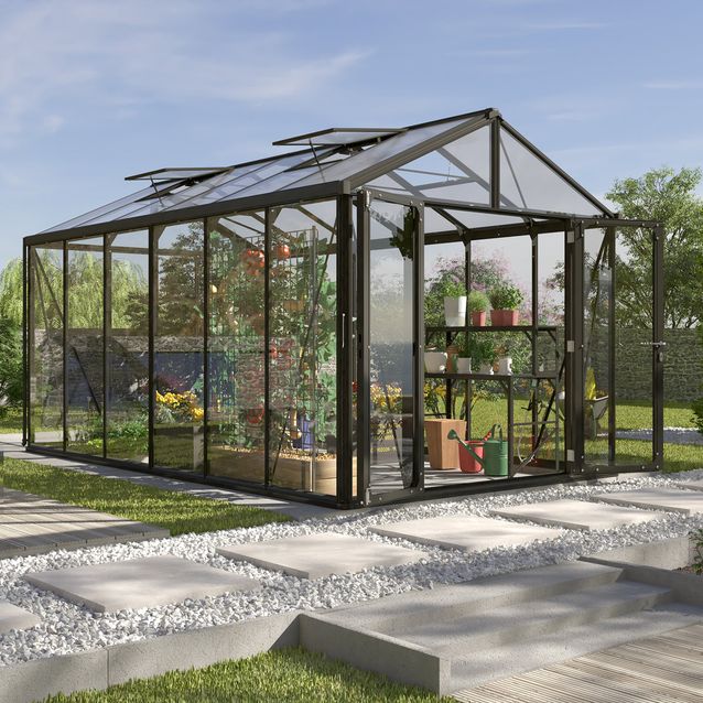 Kasvihuone Vitavia Poseidon 11900, 11.9m2, lasi/polykarbonaatti, musta