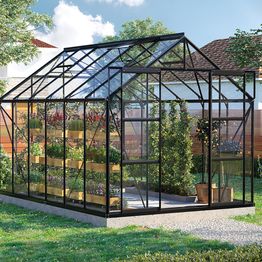 Kasvihuone Vitavia Uranus, lasi, musta, sokkelilla, eri kokoja