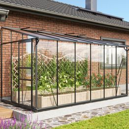 Kasvihuone Vitavia Ida, lasi, musta, sokkelilla, eri kokoja