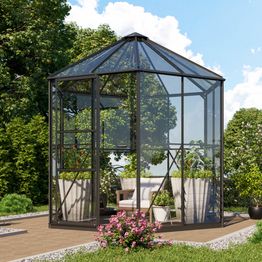 Kasvihuone Vitavia Hera 4500, 4.5m², lasi, musta, sokkelilla