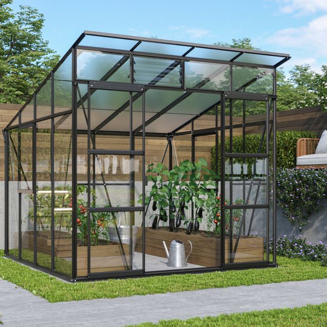 Kasvihuone Vitavia Freya 7600, 7,6m2, lasi, musta, sokkelilla