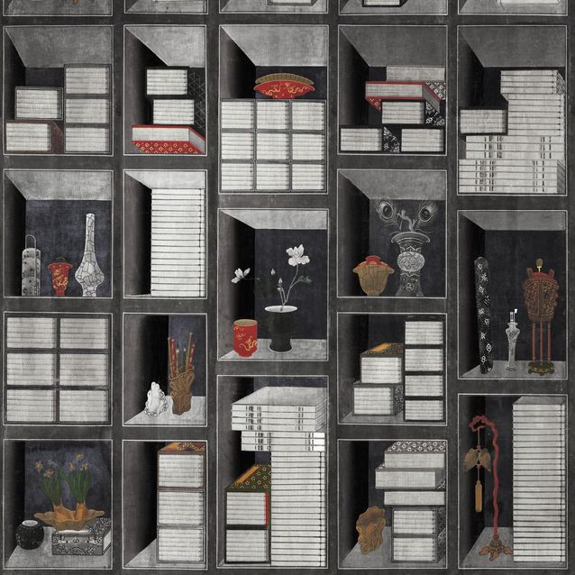 Paneelitapetti Mindthegap Korean Library 1,56x3 m harmaa