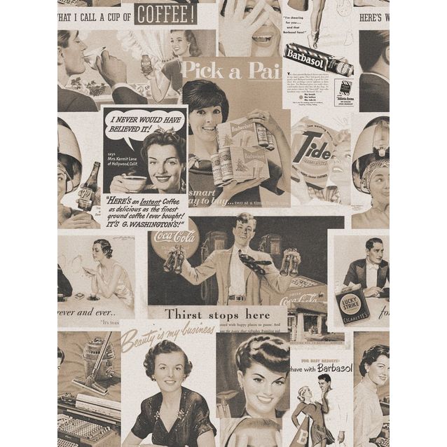 Paneelitapetti Mindthegap Retro Ads Sepia 1,56x3 m