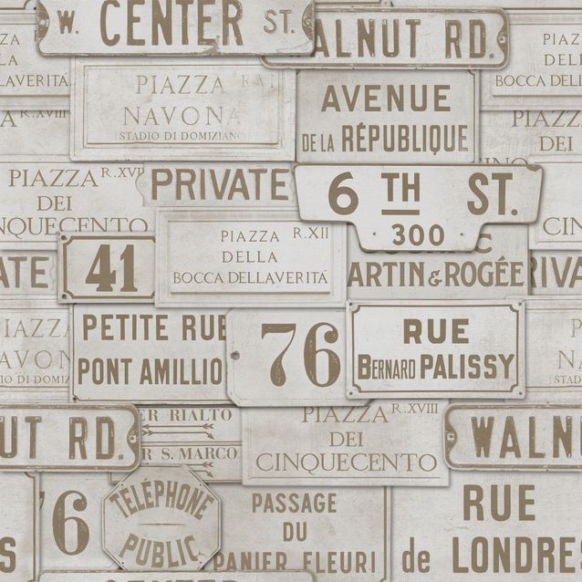 Paneelitapetti Mindthegap Vintage Signs Taupe 1,56x3 m