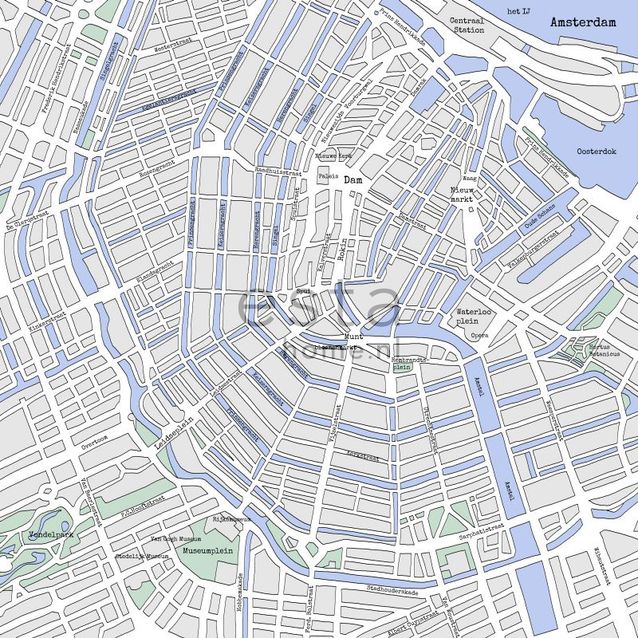 Paneelitapetti PhotowallXL Street Map Amsterdam 157712 2790x2790 mm 