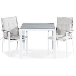 Parvekeryhmä Tunis 90x90 cm 2 tuolia pehmusteilla valkoinen/harmaa