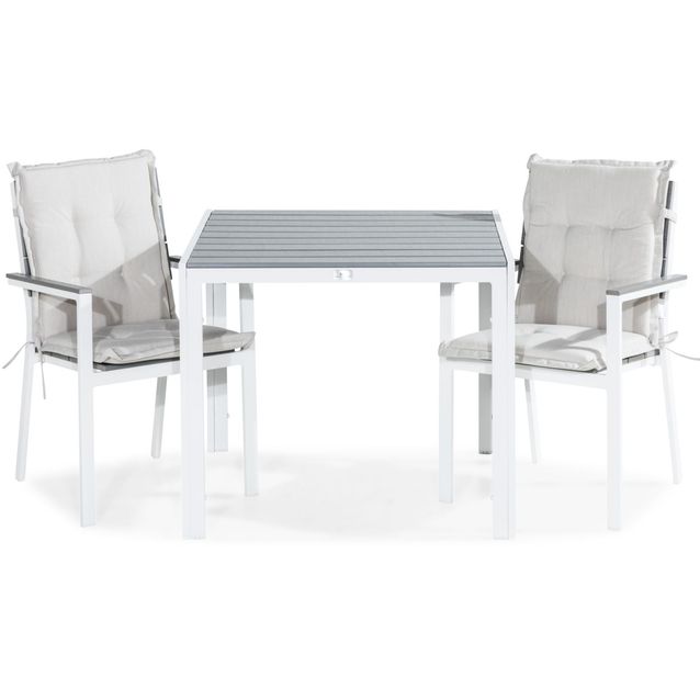 Parvekeryhmä Tunis 90x90cm, 2 tuolia pehmusteilla, valkoinen/harmaa